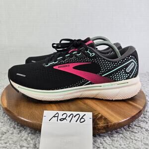 Brooks Women 10B Ghost 14 Black Pink Yucca Athletic Gym Daily Road Running Shoe